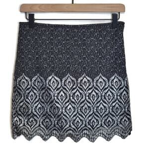 Free People Lace Overlay Metallic Mini Skirt Black Silver Glam Party Night Out 2